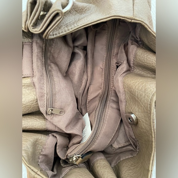 Payless Shoesource Purse Shoulder Bag Rope Straps Faux Leather Brown Taupe Gray - Picture 5 of 5